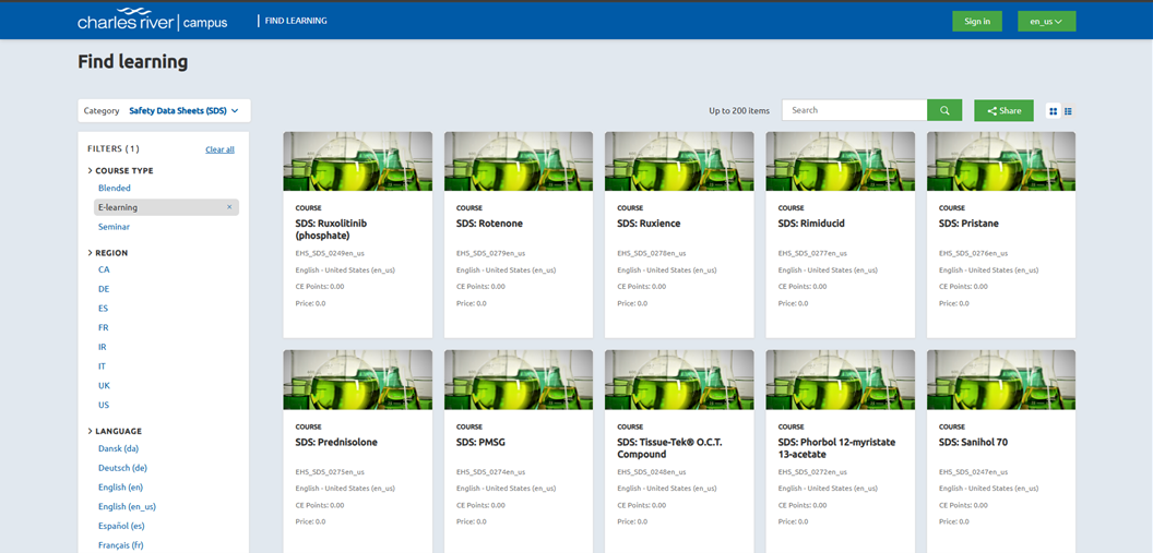 Campus SDS Course Catalog SCreenshot